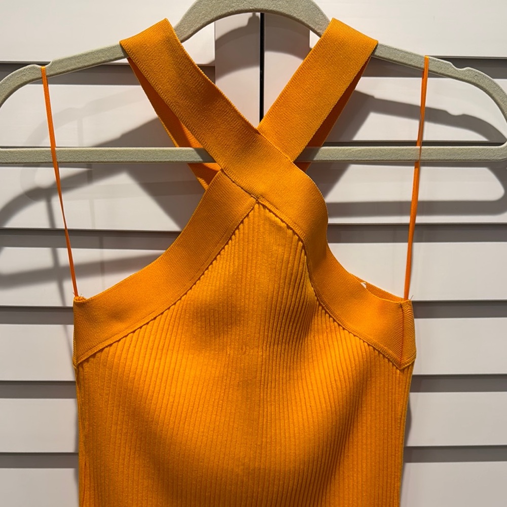 Zara NWT Orange ribbed Halter Sheath Midi Dress, very stretchy. - Picture 3 of 7